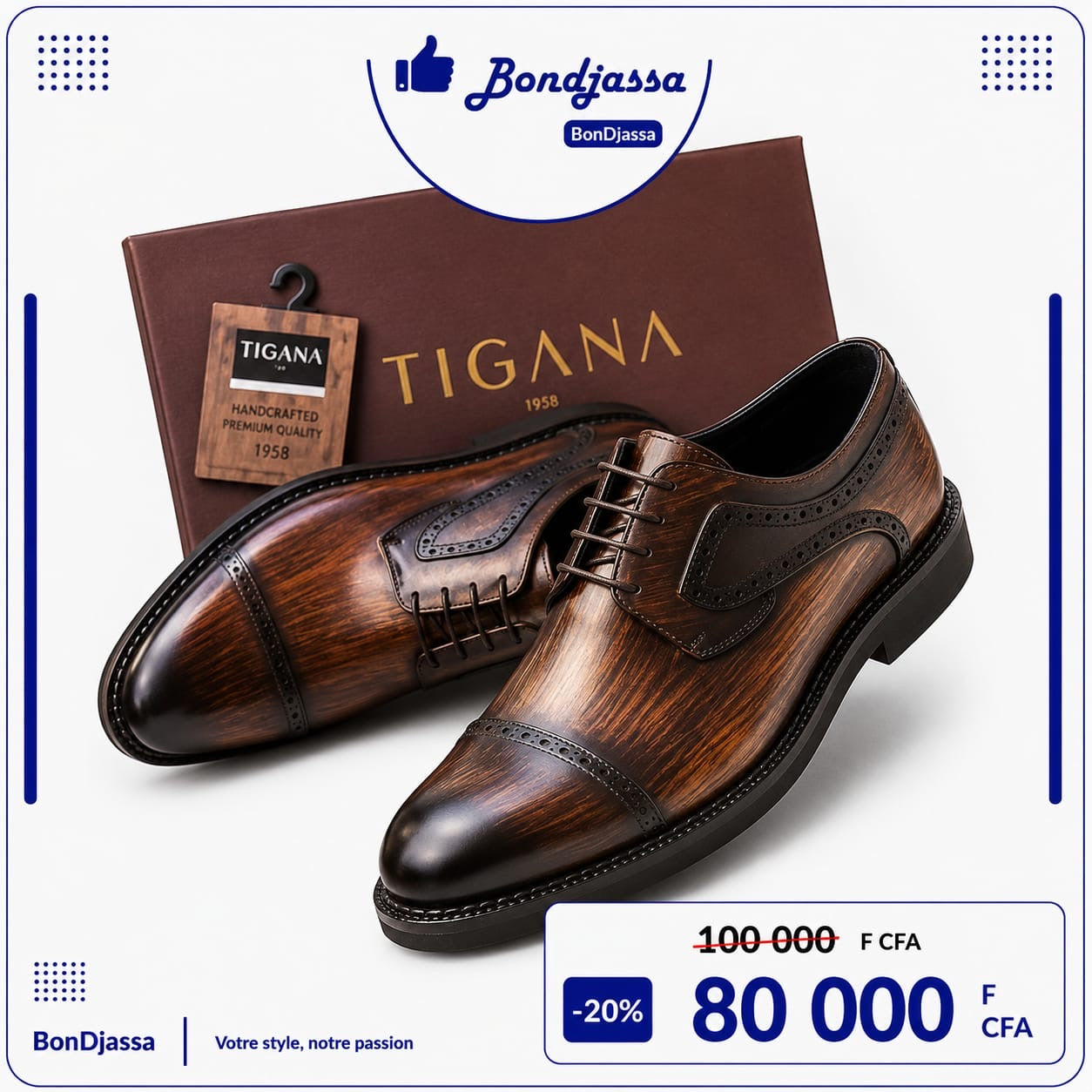 TIGANA Lamarque italienne matière en cuir semelle gomme