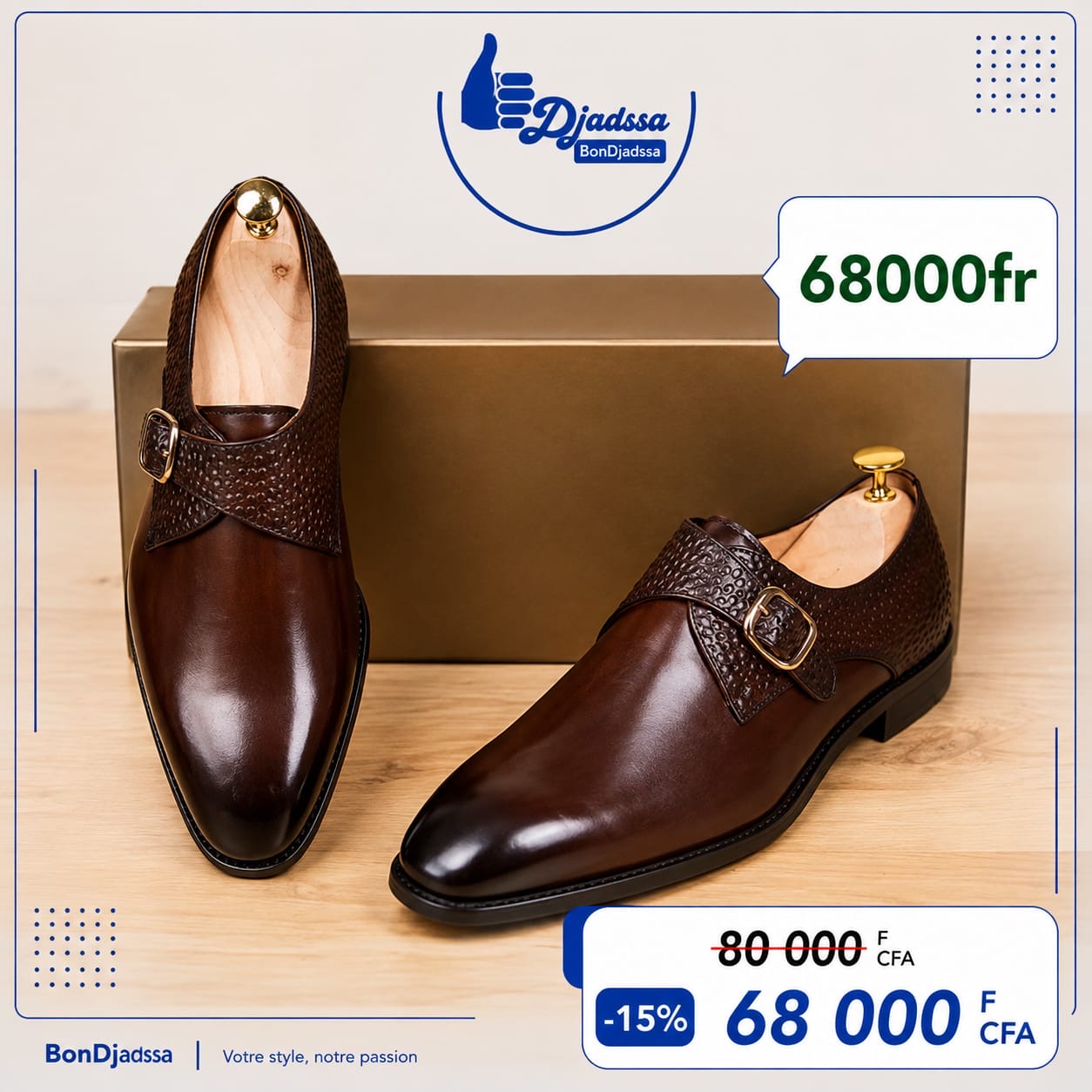 Soulier une boucle matière en cuir