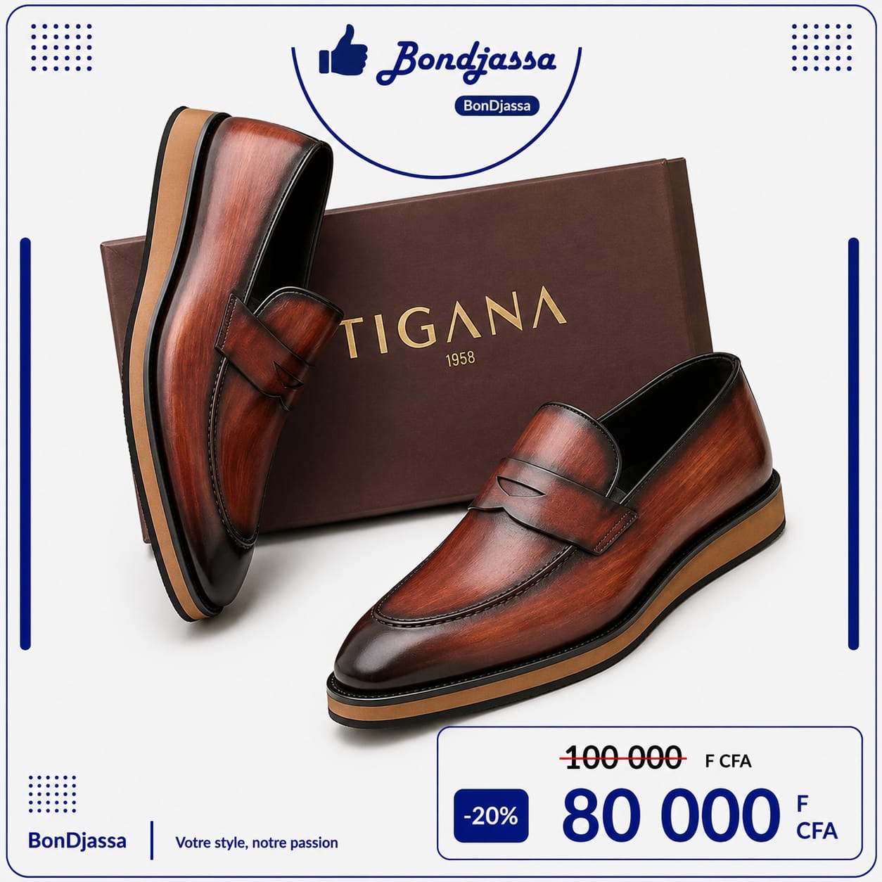TIGANA Lamarque italienne matière en cuir semelle gomme