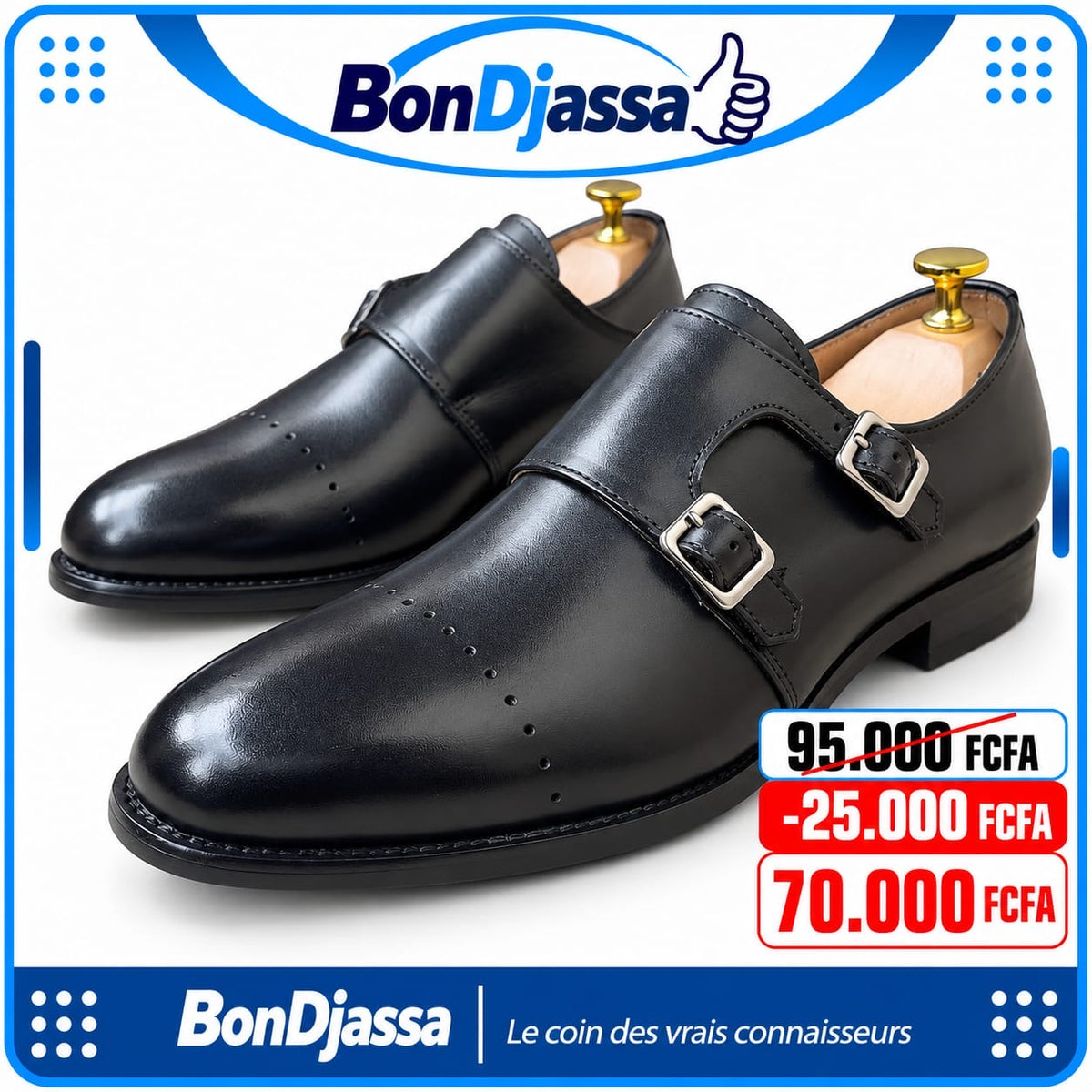 Soulier deux boucles matière en cuir