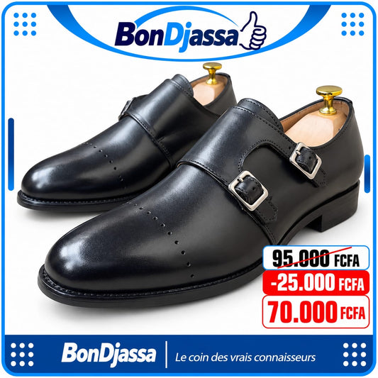 Soulier deux boucles matière en cuir
