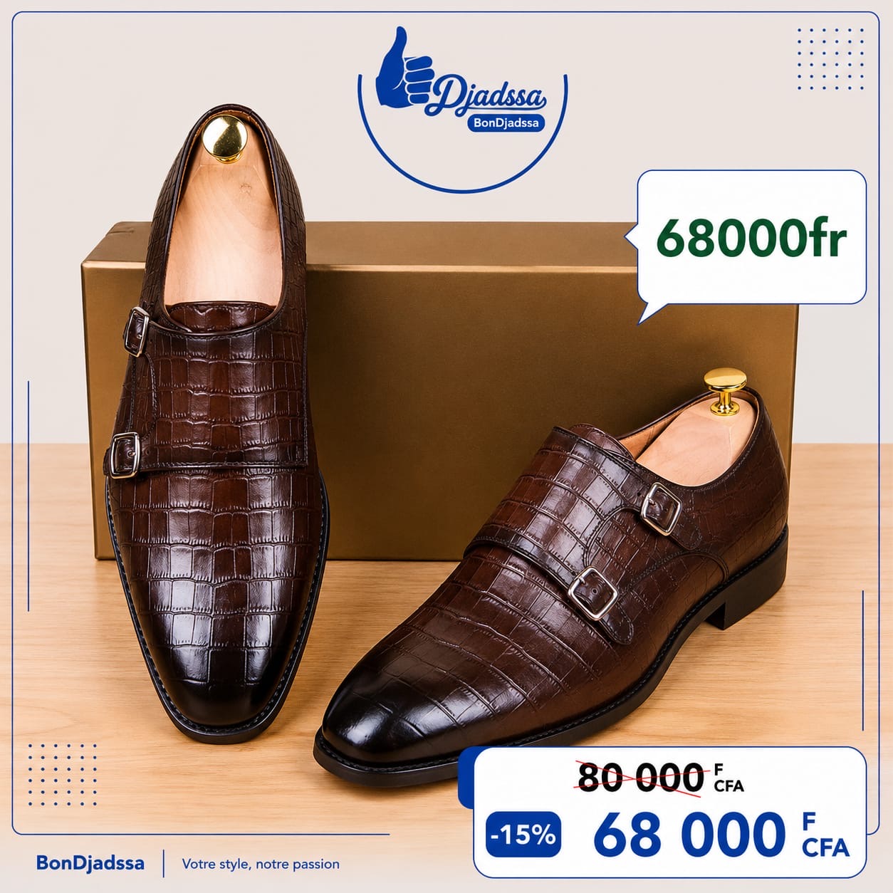 Soulier deux boucles matière en cuir