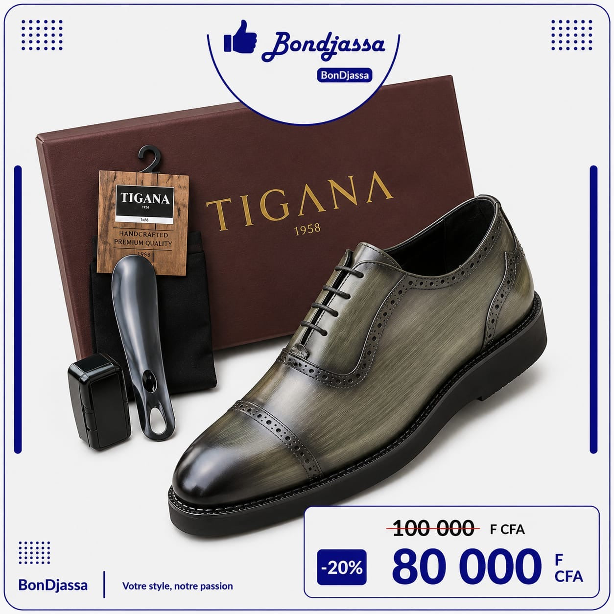 TIGANA Lamarque italienne matière en cuir semelle gomme