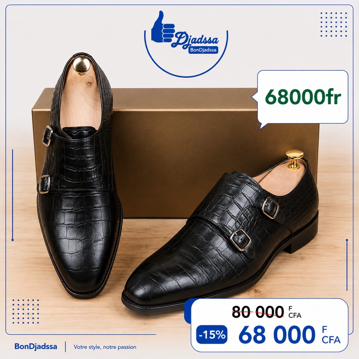 Soulier deux boucles matière en cuir