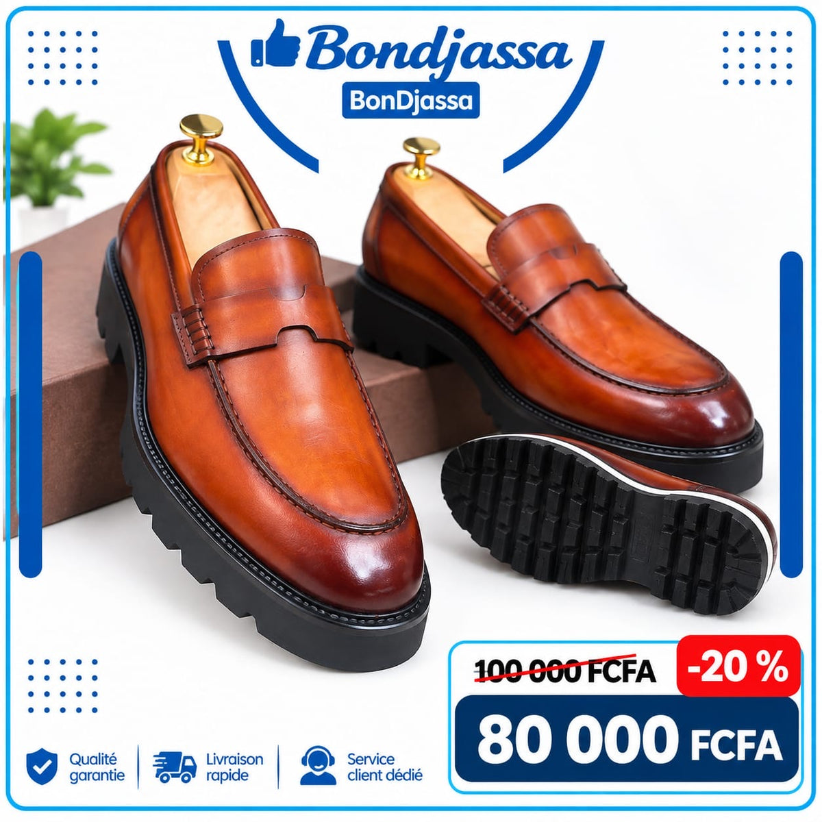 Mocassin matière en cuir semelle gomme