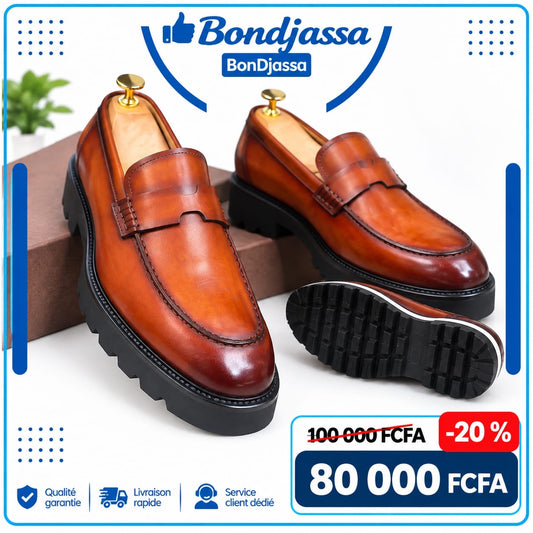 Mocassin matière en cuir semelle gomme