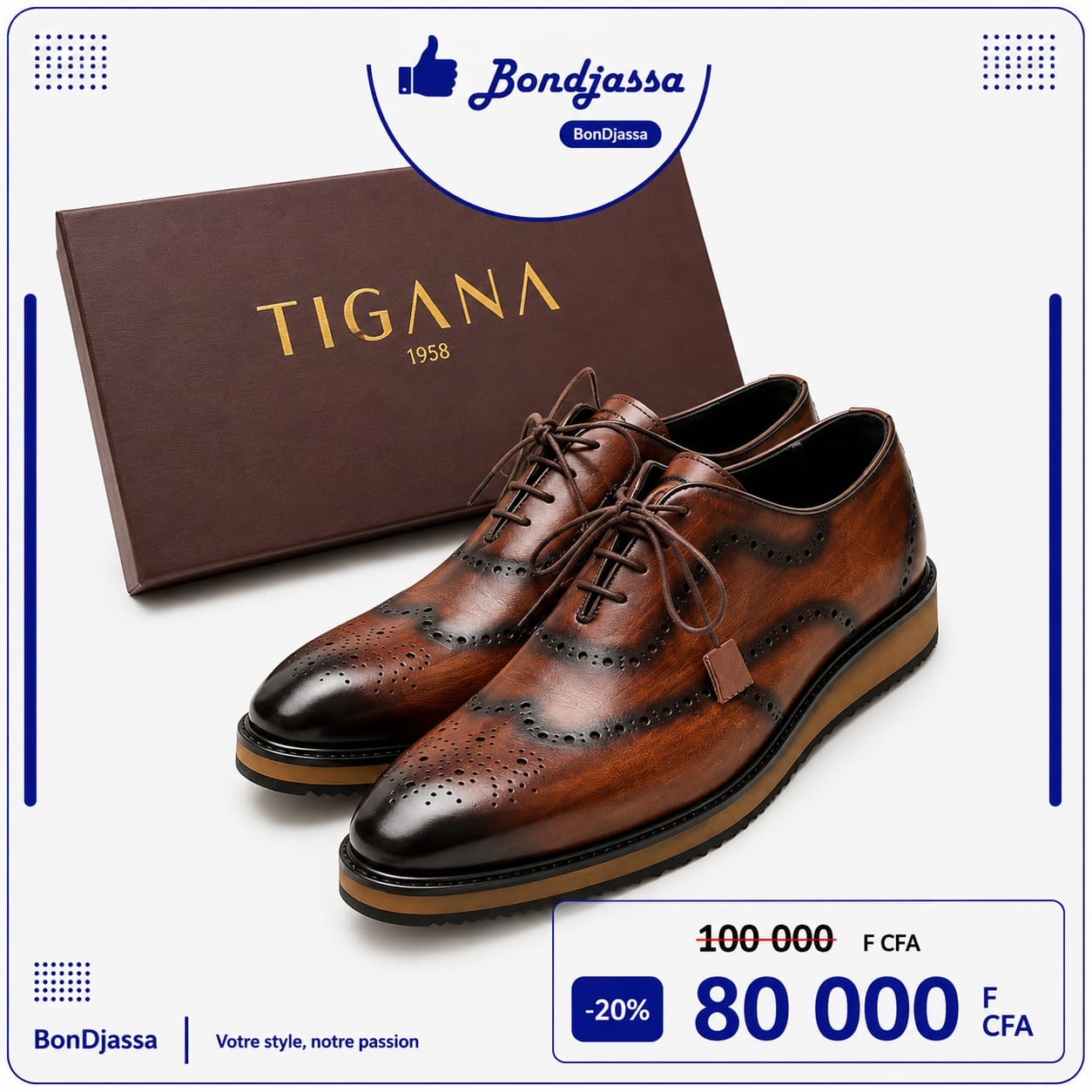 TIGANA Lamarque italienne matière en cuir semelle gomme