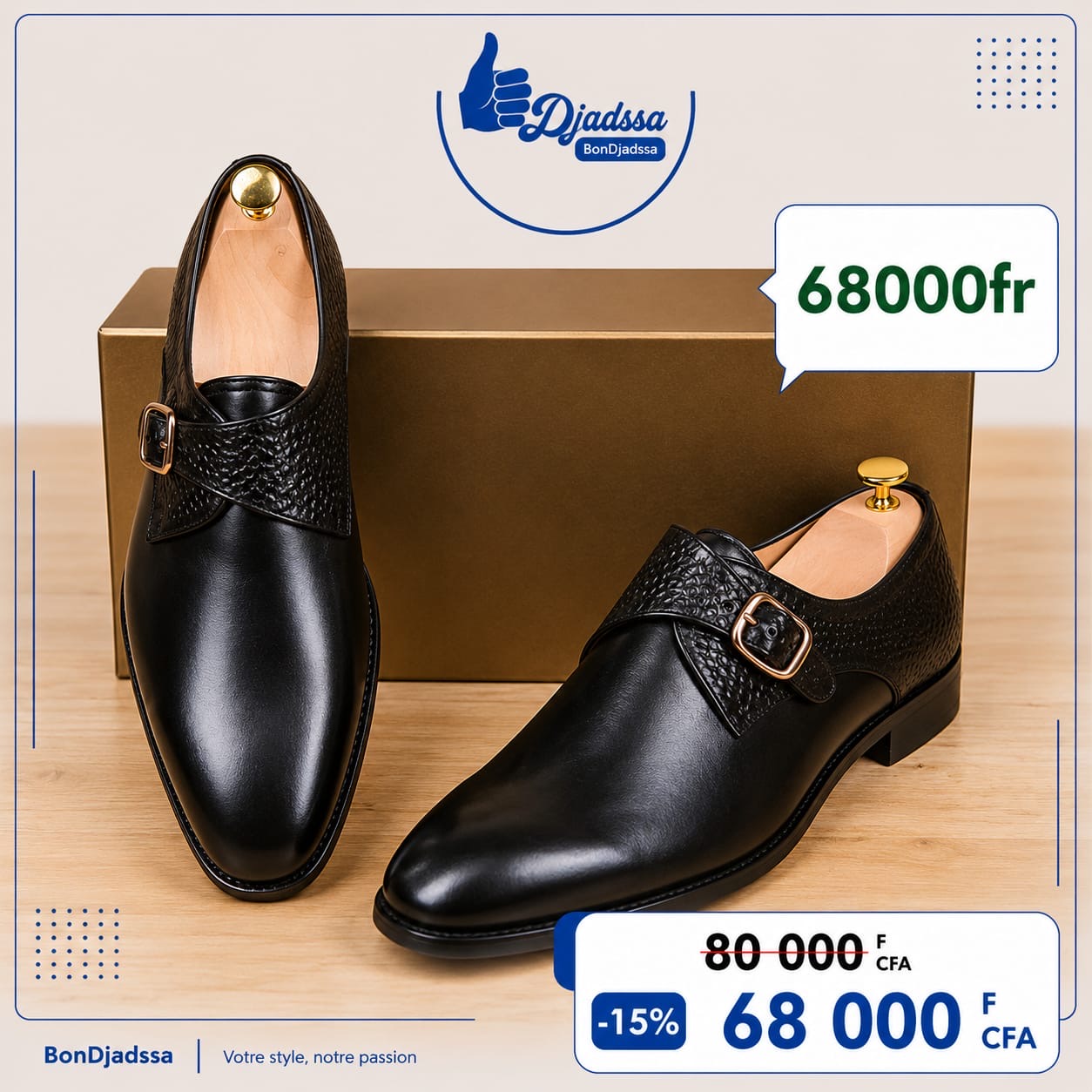Soulier une boucle matière en cuir