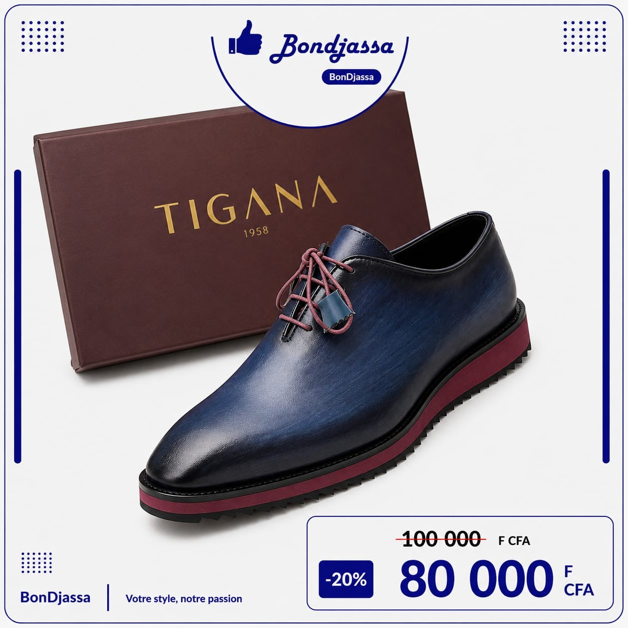 TIGANA Lamarque italienne matière en cuir semelle gomme