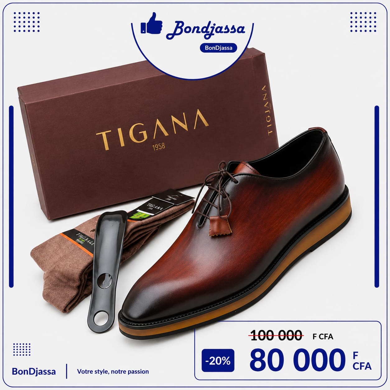 TIGANA Lamarque italienne matière en cuir semelle gomme