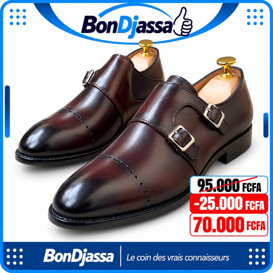 Soulier deux boucles matière en cuir