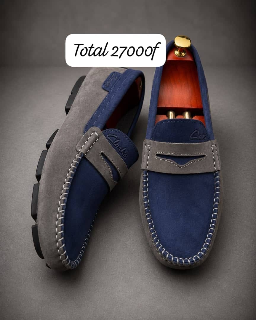 Mocassin daim gris bleu bicolore