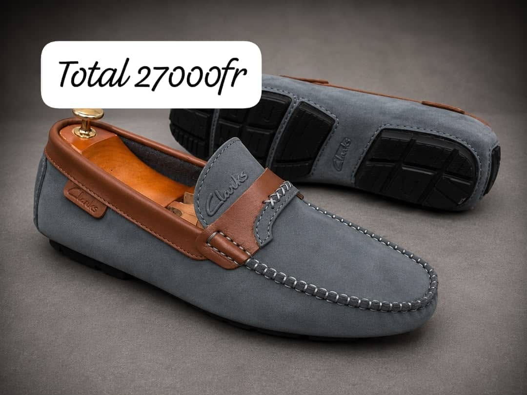 Mocassin daim gris bicolore cognac