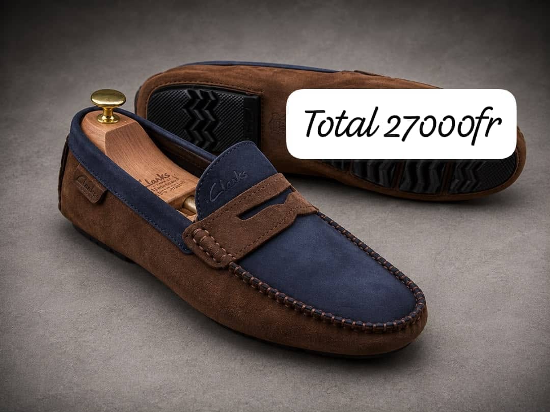 Mocassin daim marron bleu bicolore